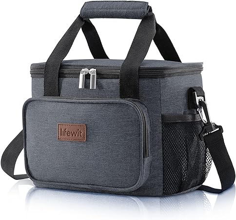 Lifewit Medium Lunch Bag Insulated Lunch Box Soft Cooler Cooling Tote for Adult Men Women, Dark Grey 12-Can (8.5L)