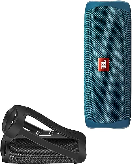 JBL Flip 5 Waterproof Portable Wireless Bluetooth Speaker Bundle with Deluxe CCI Silicone Protective Carrying Sleeve (Eco Blue)