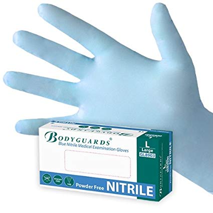 Bodyguards Blue Nitrile, powder free disposable gloves, AQL 1.5, size Large, box of 100