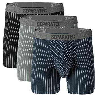Separatec Men's Underwear Stylish Striped Pattern Smooth Cotton Boxer Briefs 3 Pack