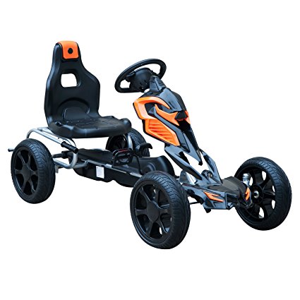 Aosom Kids Pedal Powered Ride On Go Kart Racer w/ Hand Brake - Orange