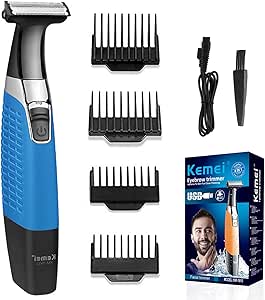 KEMEI Electric Razor, Beard Trimmer Men, Waterproof Beard Grooming,Cordless USB Rechargeable Body Groomer and Hair Remover for Eyebrow, Beard Facial& Body Hair for Men and Women,Blue