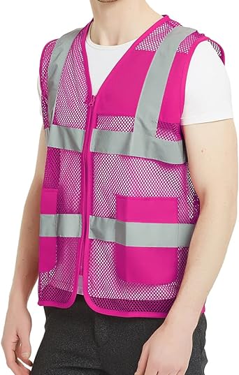 TopTie Asian Slim Fit High Visibility Mesh Safety Vest with Pockets, Multiple Color for Team Activity