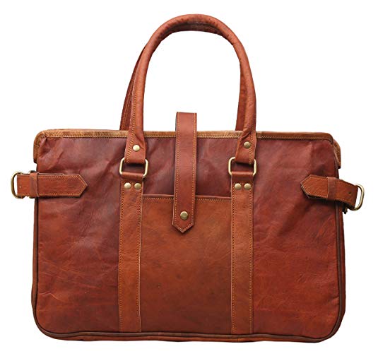 Firu Handmade Women Vintage Brown Leather Bag Ladies Tote Purse Shoulder Handbag Multi Pocket Office Casual