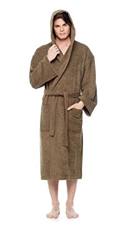 Arus Men's Hooded Classic Bathrobe Turkish Cotton Robe with Full Length Options