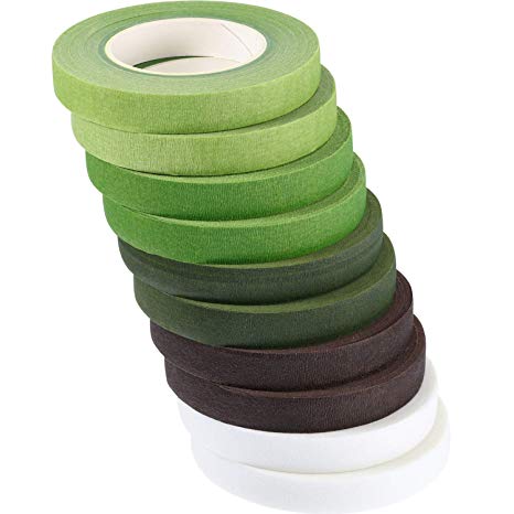 Gejoy 10 Rolls Floral Tapes Floral Adhesives with 5 Colors, 0.5 Inch Wide by 30 Yard for Bouquet Stem Wrap Florist Tapes Flowers Making Tapes (Dark Green, Green, Grass Green, White, Coffee Brown)