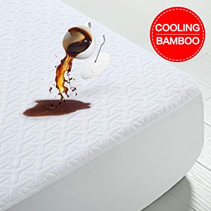 Premium Cooling Bamboo Waterproof Mattress Protector California King Size 3D Air Fabric Ultra Soft Breathable Mattress Pad Cover Comfort & Protection Phthalate & Vinyl-Free (White, California King)