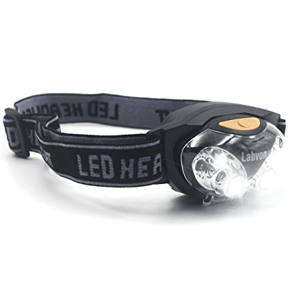Labvon Headlamp with 6 led lights multiple modes High/Low/ Flash Waterproof Shockproof Small Lightweight Ideal for Camping Fishing Running Reading and More Black (black) (black)