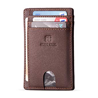 BRAVE BROS - Slim Genuine Leather RFID Blocking Minimalist Front Pocket Wallets & Card Holders for Men & Women