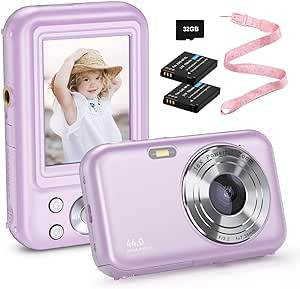 Digital Camera, FHD 1080P Kids Camera 44MP Point and Shoot Camera 16X Zoom Compact Small Camera for Kids with 32G Card & 2 Batteries Portable Camera Gift for Girls Boys Students Teens (Purple)