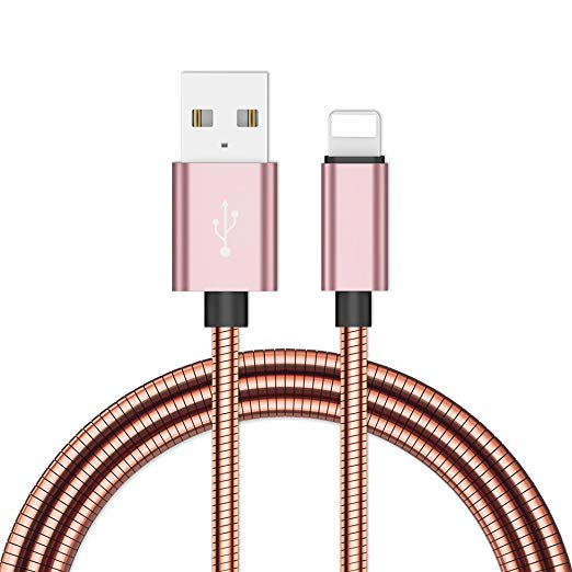 Metallic Braided Lightning Cable,Safe Charging Cords USB Charger - Fast Charging Data Sync Line Applicable for iPhone 7 7 Plus/X/8 8 Plus/6 6s Plus/5S, iPad and More(3.3 Feet/1 Meter)