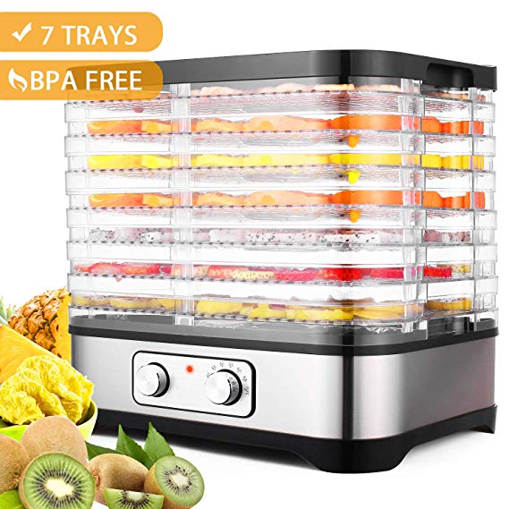 Food Dehydrator Machine by Electricity,7 Trays/Knob Button/250W/Temperature adjustable（95-158℉）