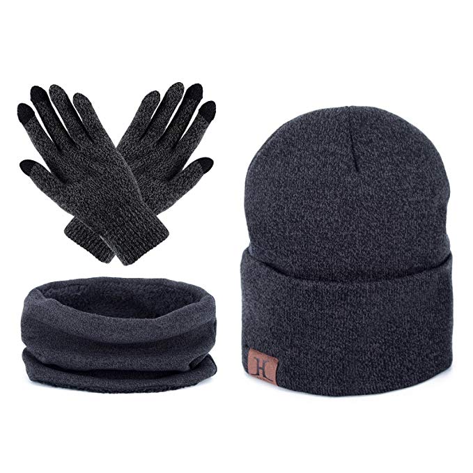 Unisex Winter Warm Beanie Hat - Scarf Touch Screen Gloves,3 Pieces Set