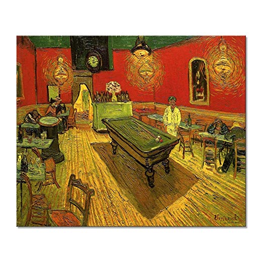 Wieco Art The Night Cafe in The Place Lamartine in Arles Classic Canvas Prints Wall Art by Van Gogh Famous Abstract Oil Paintings Framed Artwork Picture for Home Office Decoration V0017-5060