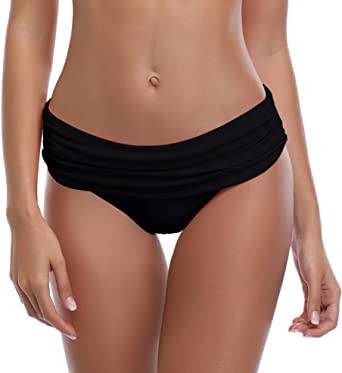 SHEKINI Women's Swimsuit Hipster Bikini Bottoms Full Coverage Ruched High Waisted Swim Bottoms