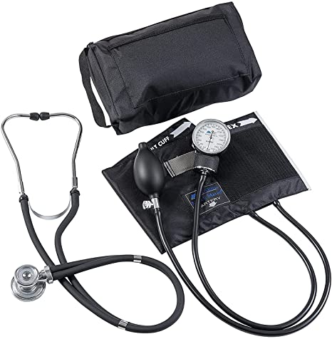 MABIS DMI Healthcare MatchMates Manual Blood Pressure Cuff and Stethoscope Kit and Aneroid Sphygmomanometer with Calibrated Nylon Cuff and Carrying Case, Black