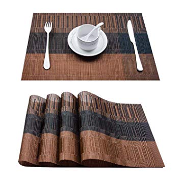 Top Finel Placemats for Dining Table,PVC Table Mats Set of 4,Place Mats Non-Slip Heat Resistant Washable,Brown&Black
