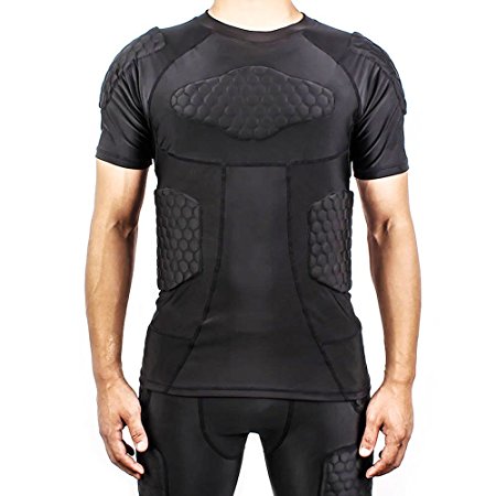 DGXINJUN Body Safe Guard Padded Compression Sports Short Sleeve Protective T-Shirt Shoulder Rib Chest Protector Suit for Football Basketball Paintball Rugby Parkour Extreme Exercise