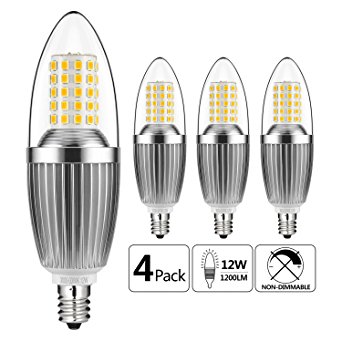 GEZEE  LED Candelabra Bulb, Non-Dimmable 100-Watt Light Bulbs Equivalent, 12W LED Candle Bulbs,Warm White 2700K Chandelier Bulbs, E12 Candelabra Base, 120V, 1200Lumens, Torpedo Shape(4 Pack)