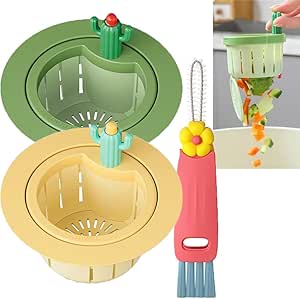 Cactus Kitchen Sink Drain Strainer,cactus sink strainer,Press Automatic Dumping sink filter Basket,Multi-Functional Home Use Cactus Sink Draining Basket Filter Net Lifting Basket (2Pcs)