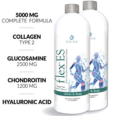 Glucosamine Chondroitin MSM Collagen Hyaluronic Acid Natural Extra Strength Joint Health Supplement | Dr. Formulated for Maximum Absorption | Eniva Flex ES | 2 Pack (32 oz Each)