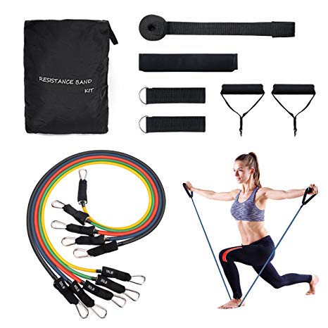 [Up to 150 lbs] Exercise Resistance Bands Set,TOPELEK Fitness Resistance Bands Set with 5 Fitness Tubes/Handles/Stronger Door Anchor/Ankle Straps/Carrying Pouch/Workout Guides and Band Guard,Best for Men,Women and the Elders