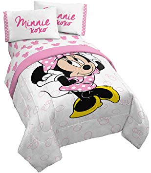 Disney Minnie Mouse XOXO 5 Piece Twin Bed Set - Includes Reversible Comforter & Sheet Set - Super Soft Fade Resistant Polyester (Official Disney Product)