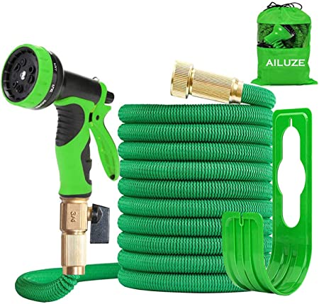 50ft Garden Hose -Expandable Garden Water Hose Pipe with Double Latex Core,3/4" Solid Brass Fittings,Extra Strength Fabric - Flexible Expanding Hose with 9 Function Spray Gun