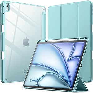 JETech Case for iPad Air 13-Inch M2 (2024) with Pencil Holder, Clear Transparent Back Shell Slim Stand Shockproof Tablet Cover, Auto Wake/Sleep (Blue)