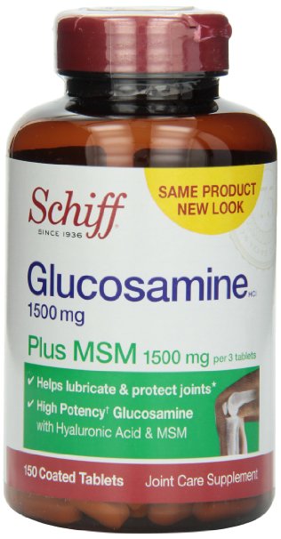 Schiff Glucosamine 1500 mg Plus MSM 1500 mg and Hyaluronic Acid Joint Supplement, 150 Count Coated Tablets