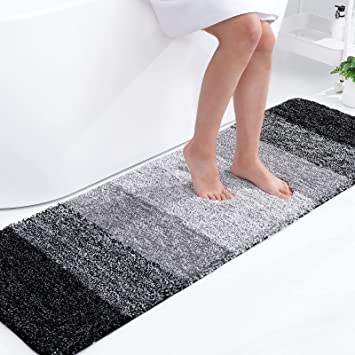 OLANLY Luxury Bathroom Rug Mat, Extra Soft and Absorbent Microfiber Bath Rugs, Non-Slip Plush Shaggy Bath Carpet Runner, Machine Wash Dry, Bath Mats for Bathroom Floor, Tub and Shower, 59x20, Black