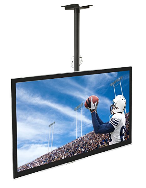 Mount-It! Ceiling TV Mount For 32 37 40 42 43 50 55 60 65 70 Inch Flat Panel Televisions, Articulating Hanging Swivel TV Pole Bracket Adjustable Height 175 Pound Capacity, Black (MI-501B)