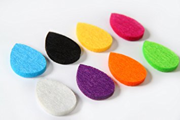 Value Pack of 32 Pcs Teardrop Aromatherapy Essential Oil Diffuser Necklace Locket Thickened Washable Highly Absorbent Refill Pads (White/Black/Cyclamen/Light Green/Orange/Yellow/Purple/Light Blue)