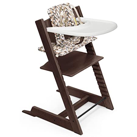 Stokke Beech Wood Adjustable Ergonomic Tripp Trapp High Chair Complete (Walnut/Honey Comb Calm Cushion)