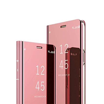 Samsung Note 9 Case, COTDINFORCA Mirror Design Clear View Flip Bookstyle Luxury Protecter Shell With Kickstand Case Cover for Samsung Galaxy Note 9 (2018). Flip Mirror: Rose Gold
