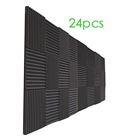 24 Pack- Charcoal Acoustic Panels Studio Foam Wedges 1" X 12" X 12" (24pcs, black)