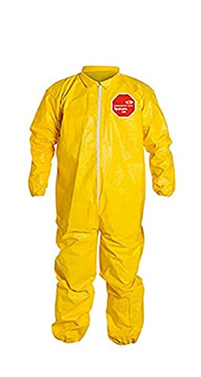 DuPont Tychem 2000 QC125S Disposable Chemical Resistant Coverall with Elastic Cuff and Serged Seams, Yellow Medium (Retail Pack of 1)