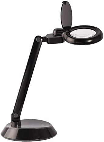 OttLite LED Space-Saving Magnifier Desk Lamp with Optical-Grade Magnification, Black