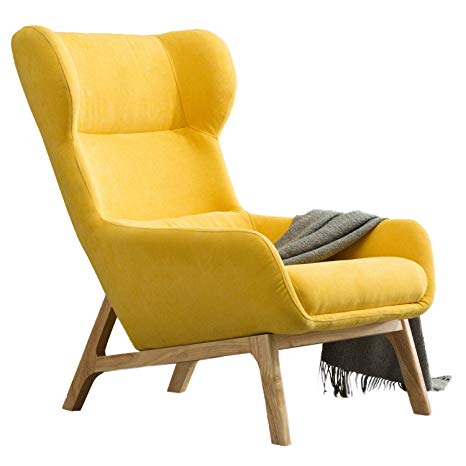 Irene House Contemporary Velvet Fabric Height Back Accent Chair,Living Room,Bedroom Arm Chair (Yellow)