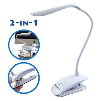 UnicornTech TL-03 Clip Desk Lamp 2 in 1 Stand on Own  Clip Everywhere Gooseneck Tube Touch Sensitive LED USB Rechargeable Dimmable Portable Lightweight Desk Table Reading Study Bedside Lamp Light