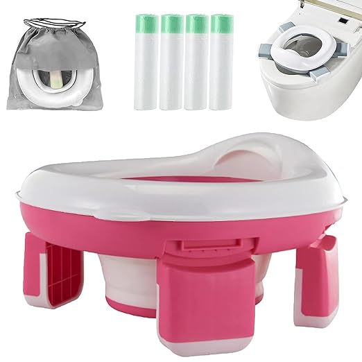 Travel Potty,2-in-1 go Potty, Toddler Travel Potty, Portable Toddler Potty, Travel Potties Foldable,Go Potty With Storage,Apply to Seat Emergency Toilet for Car,Outdoor (pink)