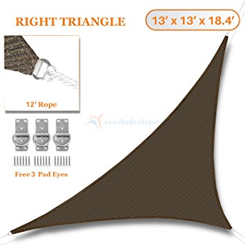 Sunshades Depot 13' x 13' x 18.4'Sun Shade Sail Right Triangle Permeable Canopy Brown Coffee Custom Size Available Commercial Standard