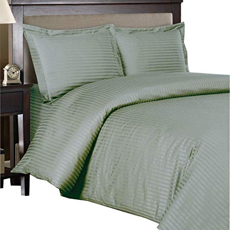 Royal Hotel Stripe Sage 3pc King/California-King Comforter Cover (Duvet Cover Set) 100-Percent Cotton, 500-Thread-Count, Sateen Striped