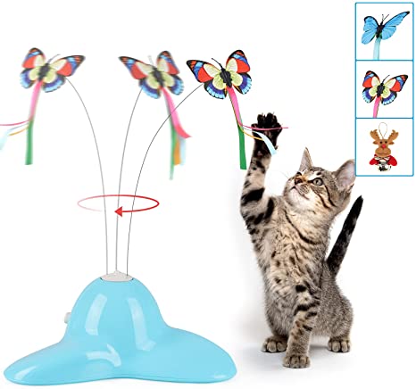 SOKER Cat Toys, Interactive Cat Toy Automatic Electric Butterfly 360° Rotating Kitten Toy for Indoor Cats, with 2 Butterfly Replacements