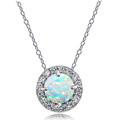 Sterling Silver Genuine, Created or Simulated Birthstone Gemstone Round Halo Necklace