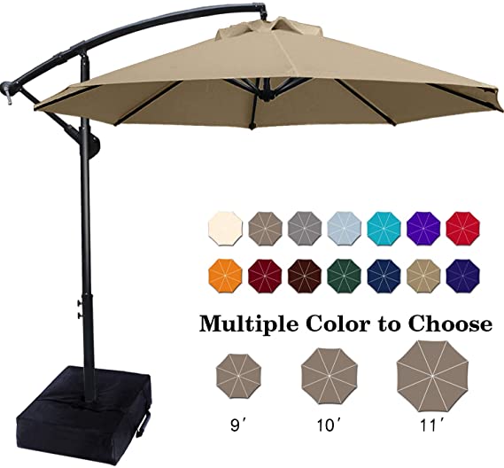 ABCCANOPY Patio Umbrellas Cantilever Umbrella Offset Hanging Umbrellas 10 FT Outdoor Market Umbrella with Crank & Cross Base for Garden, Deck, Backyard, Pool and Beach, 12  Colors,(Tan)