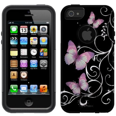 OtterBox Commuter Apple iPhone 5 and iPhone 5S Case - Purple Butterfly on Black OtterBox Case
