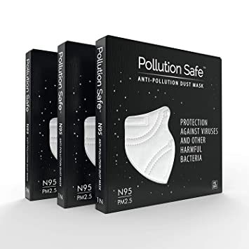 Pollution Safe Reusable PM 2.5, N95, 4 Layered Filtration Anti Pollution and Anti Dust Mask for Men and Women (Black) Pack of 3