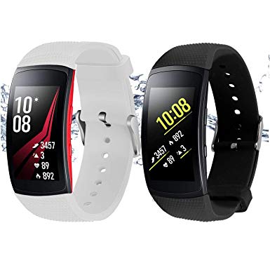Rukoy Bands for Samsung Gear Fit 2/ Gear Fit 2 Pro Smartwatch [2-Pack: White Black](5.9"-7.5")