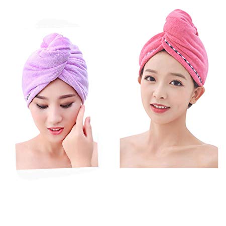 Noya's Store (2 Packs) Microfiber Hair Drying Towel Large Anti-frizz Wrap Turban Urtra Absorbent Soft Cap for Long Curly or Short Straight - 24.5 x 9.5 Inches